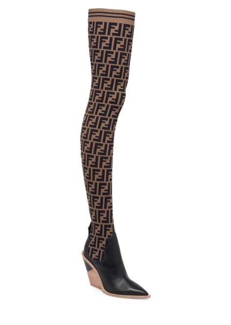 fendi logo thigh high boots|Fendi knee high sock boots.